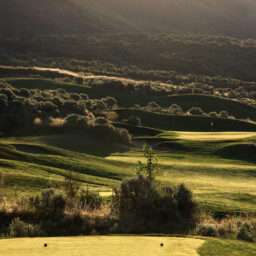 Scenic view of a tee box and distant green tucked into the Kamloops desert hillside.